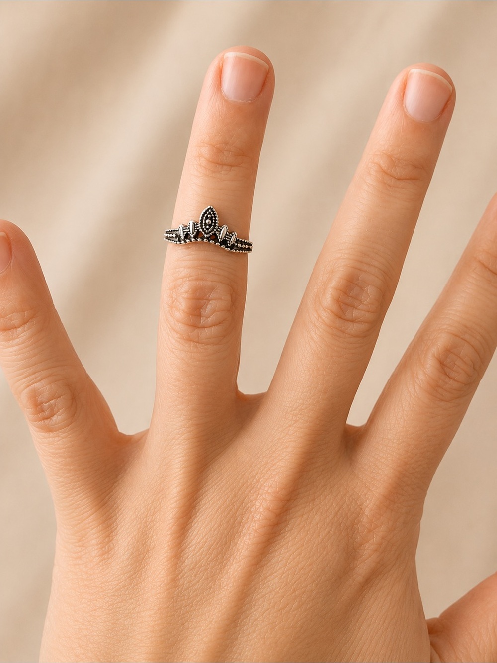 Sterling-Style Silver Tiara Stackable Ring - Silver